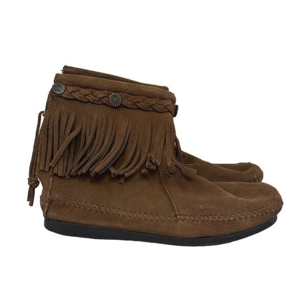 Minnetonka hi top back zip fringe western boot size 6.5 - Picture 2 of 9